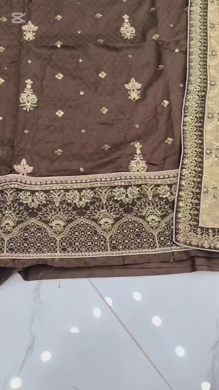 Zari & Contrast Cotton Jacquard (Unstitched)