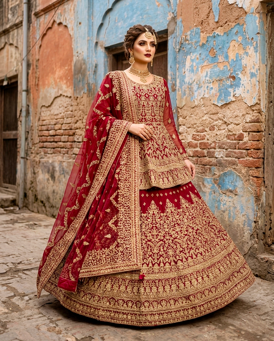 Royal Garnet Bridal Lehenga (Unstitched)