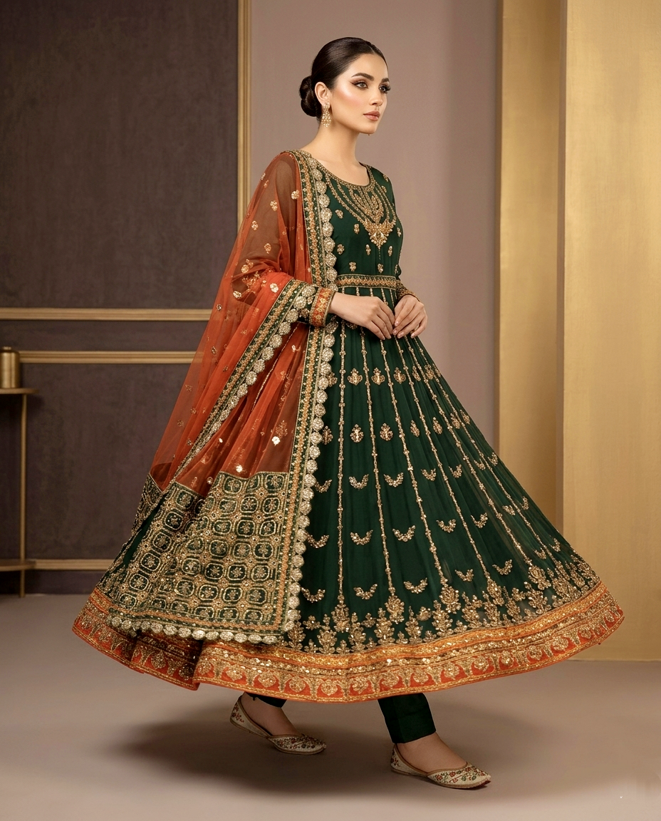 Iznikk Stones and beats Frock (Unstitched)