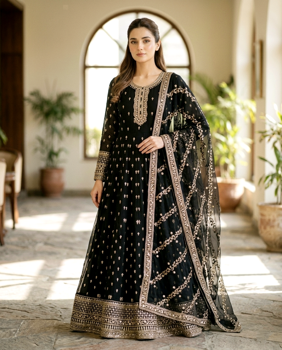 Chiffon Golden Zari Frock 993 (Unstitched)