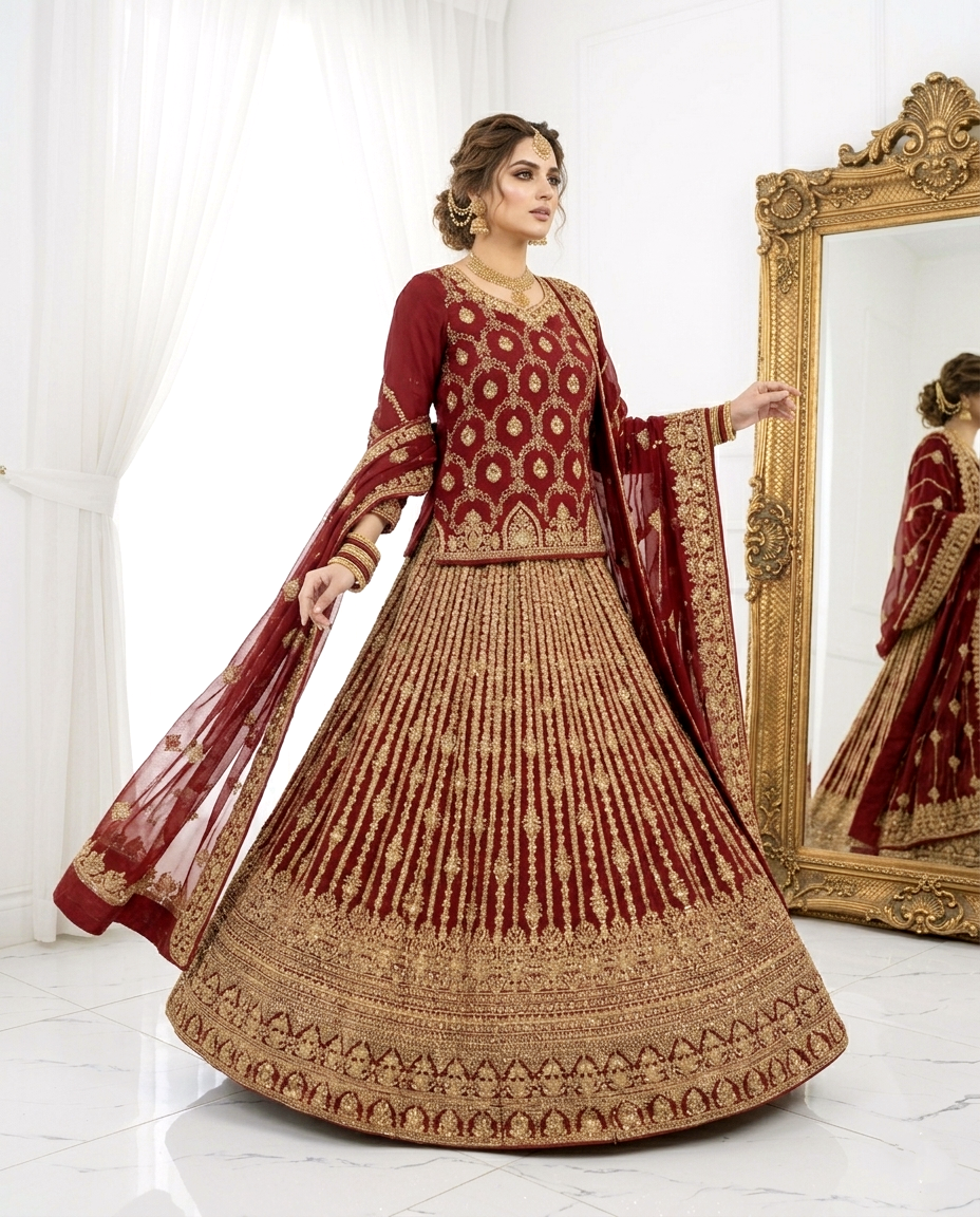 Merlot Muse Bridal Lehengha (Unstitched)