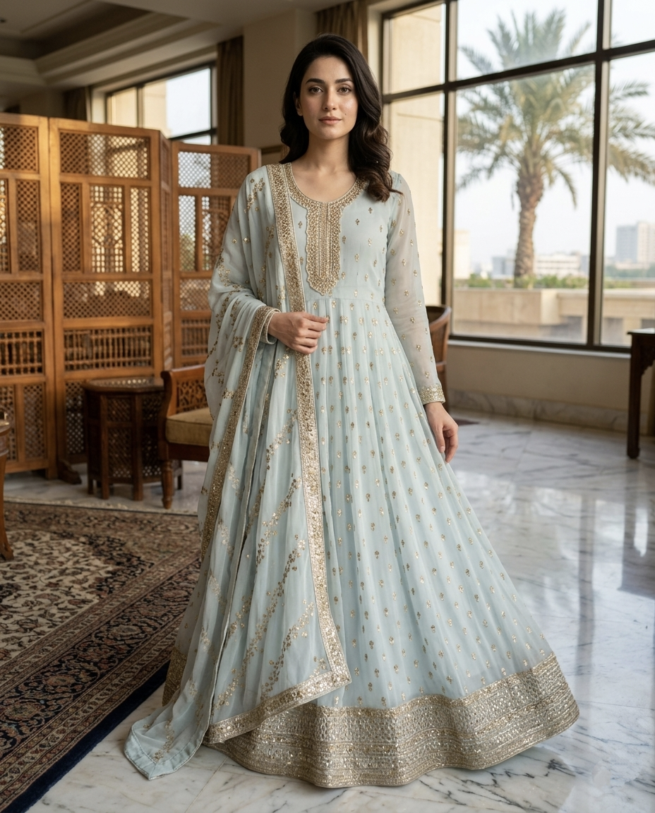 Chiffon Golden Zari Frock 993 (Unstitched)