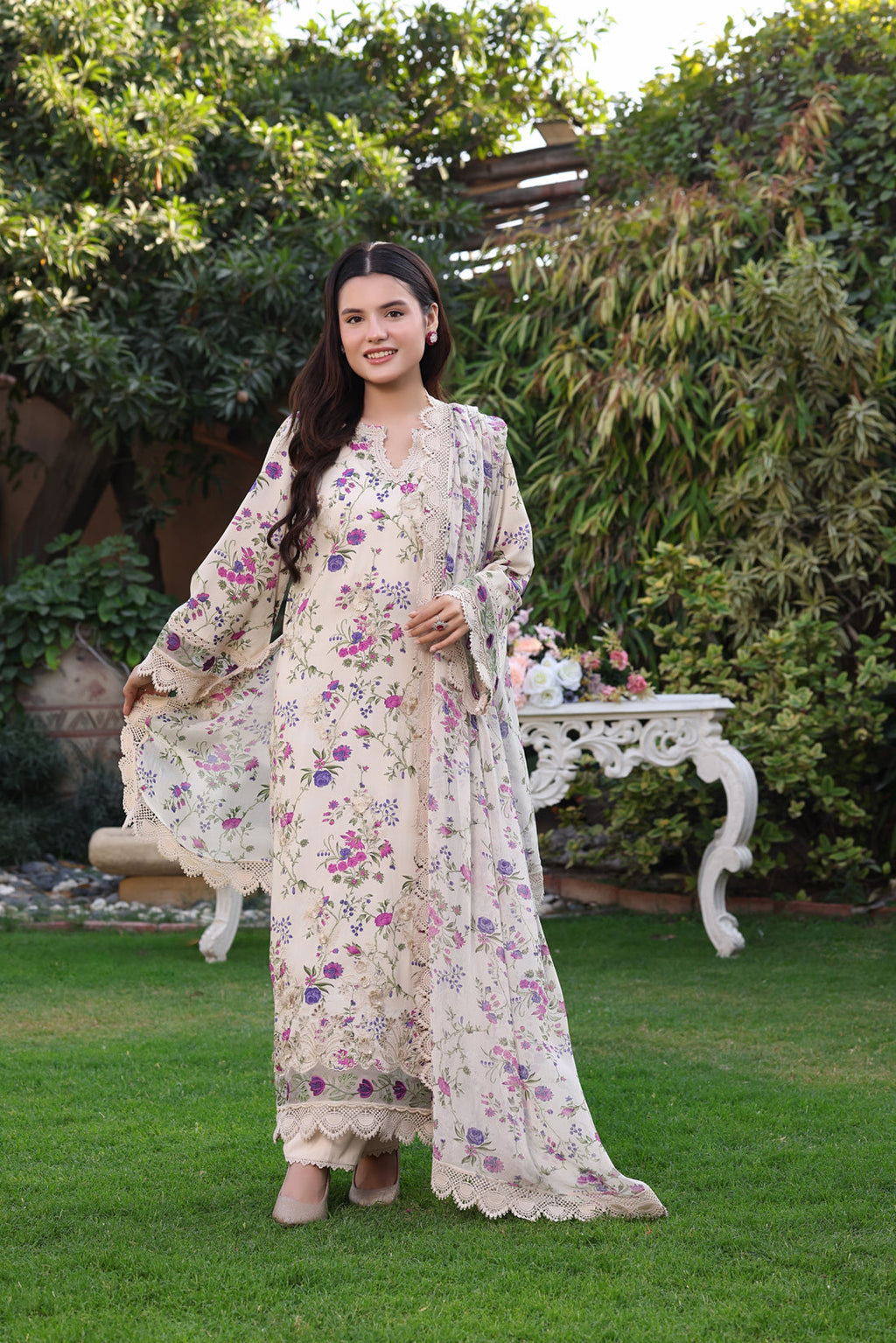 Aneelas UnStitched Print Emb Lawn Chiffon Duppata 3pc