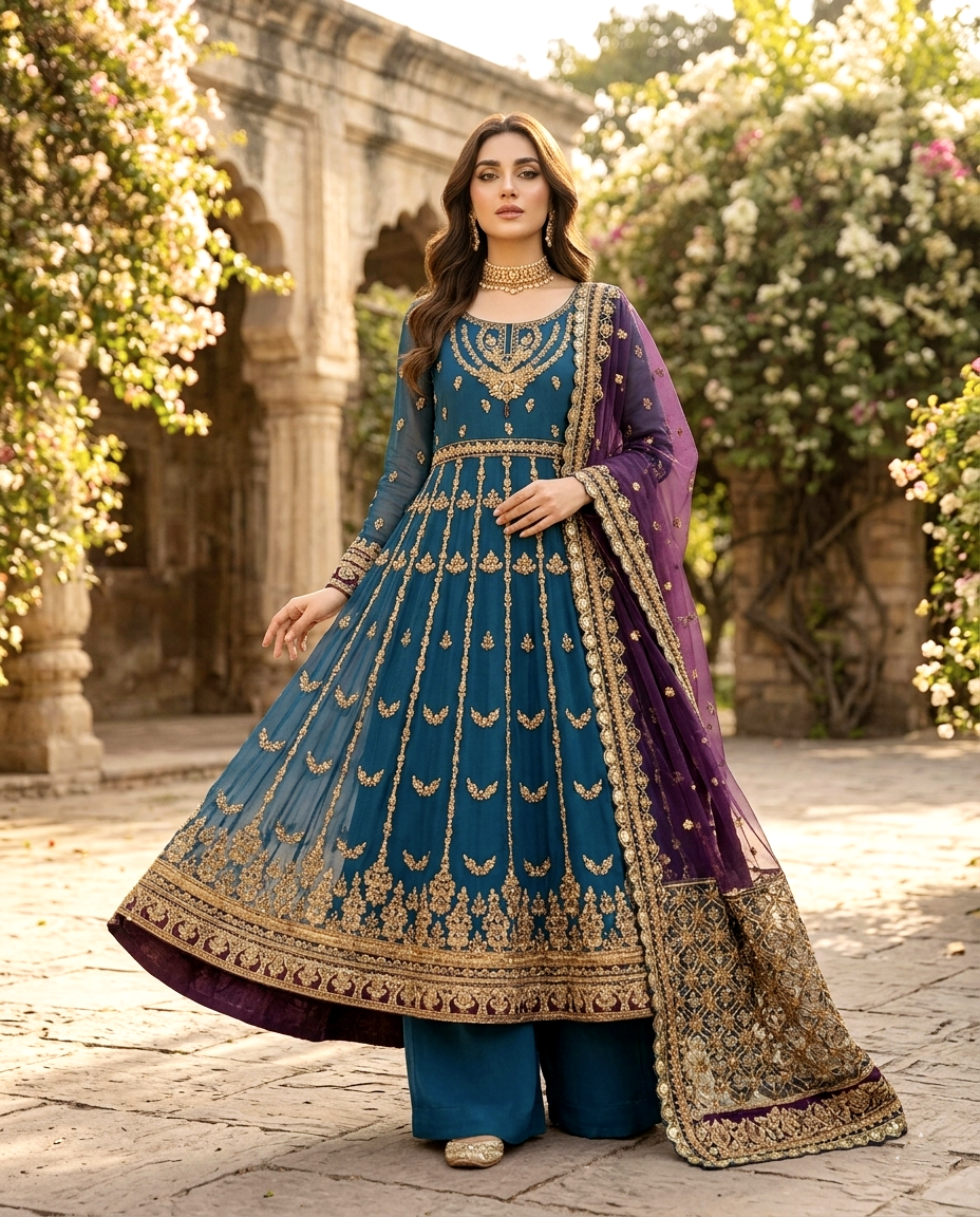 Iznikk Stones and beats Frock (Unstitched)