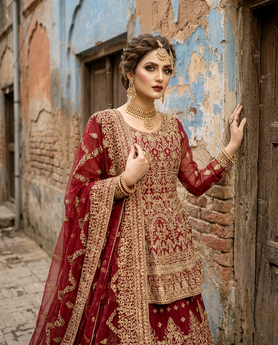 Royal Garnet Bridal Lehenga (Unstitched)