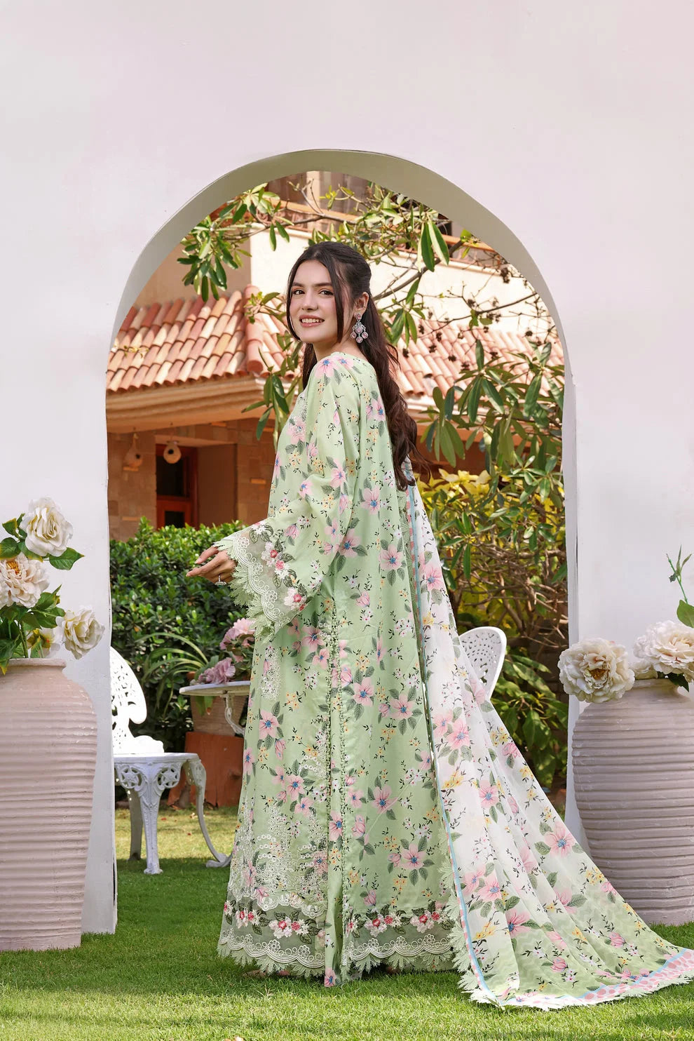 Aneelas UnStitched Lawn Print Emb 3pc with Chiffon Duppata