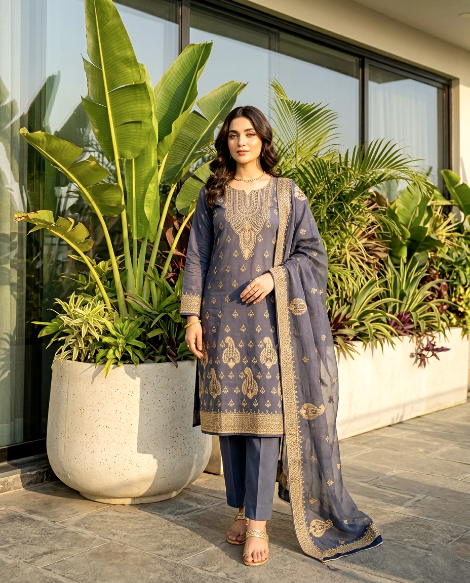 Royal Motif Cotton Suit (Unstitched)