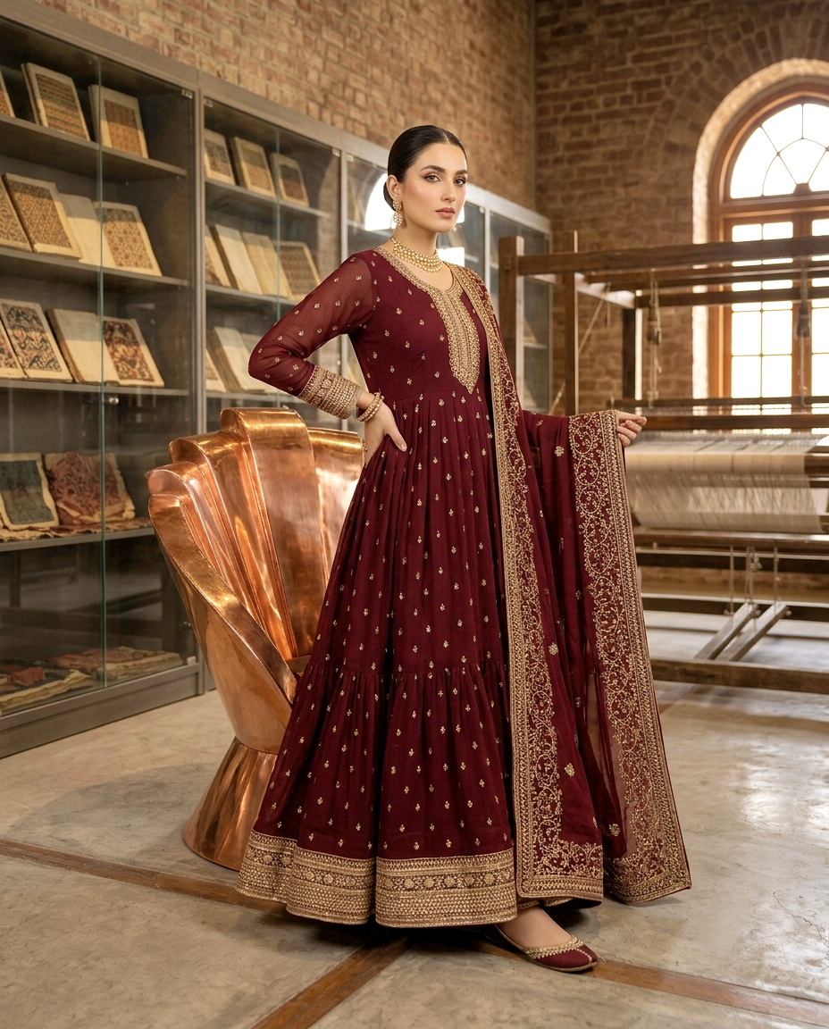 Chiffon Golden Zari Frock 726 (Unstitched)