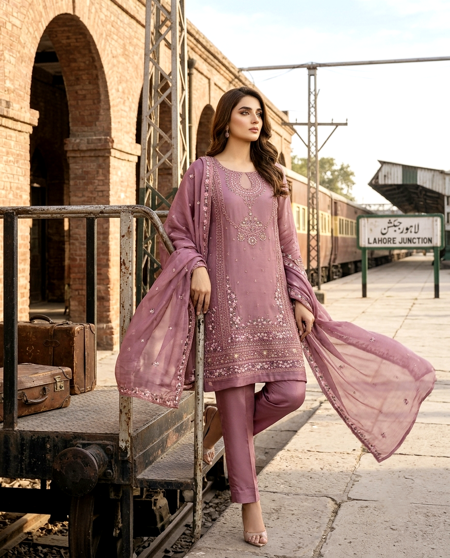 Azure Serenade 3 Pcs Embroidered Suit