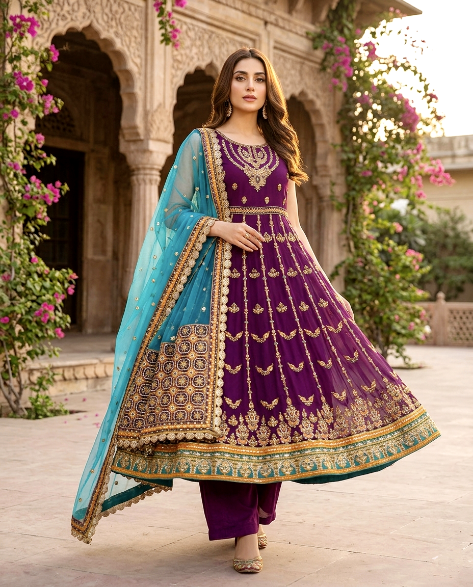 Iznikk Stones and beats Frock (Unstitched)