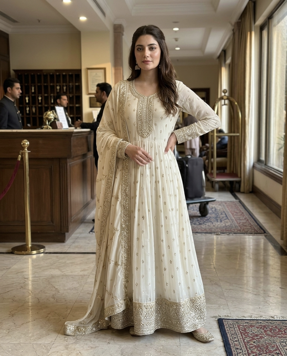 Chiffon Golden Zari Frock 993 (Unstitched)