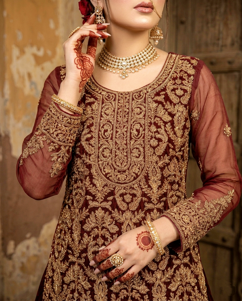 Banarsi Flair Maron Bridal (Unstitched)