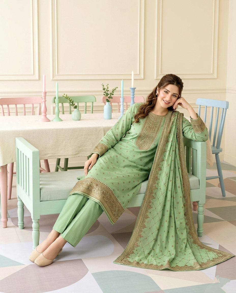 Mint Heritage Copper Zari Cotton (Unstitched)