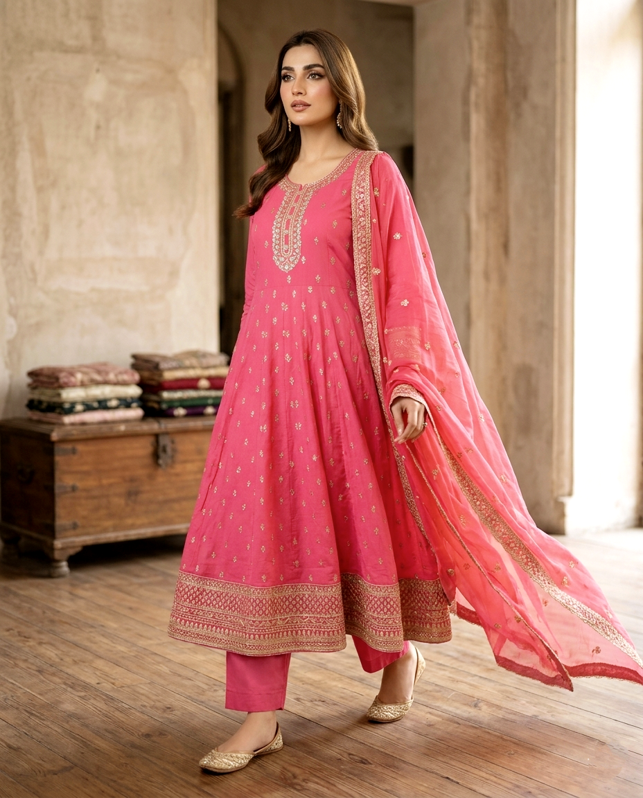 Zari Embroidery Cotton Frock (Unstitched)