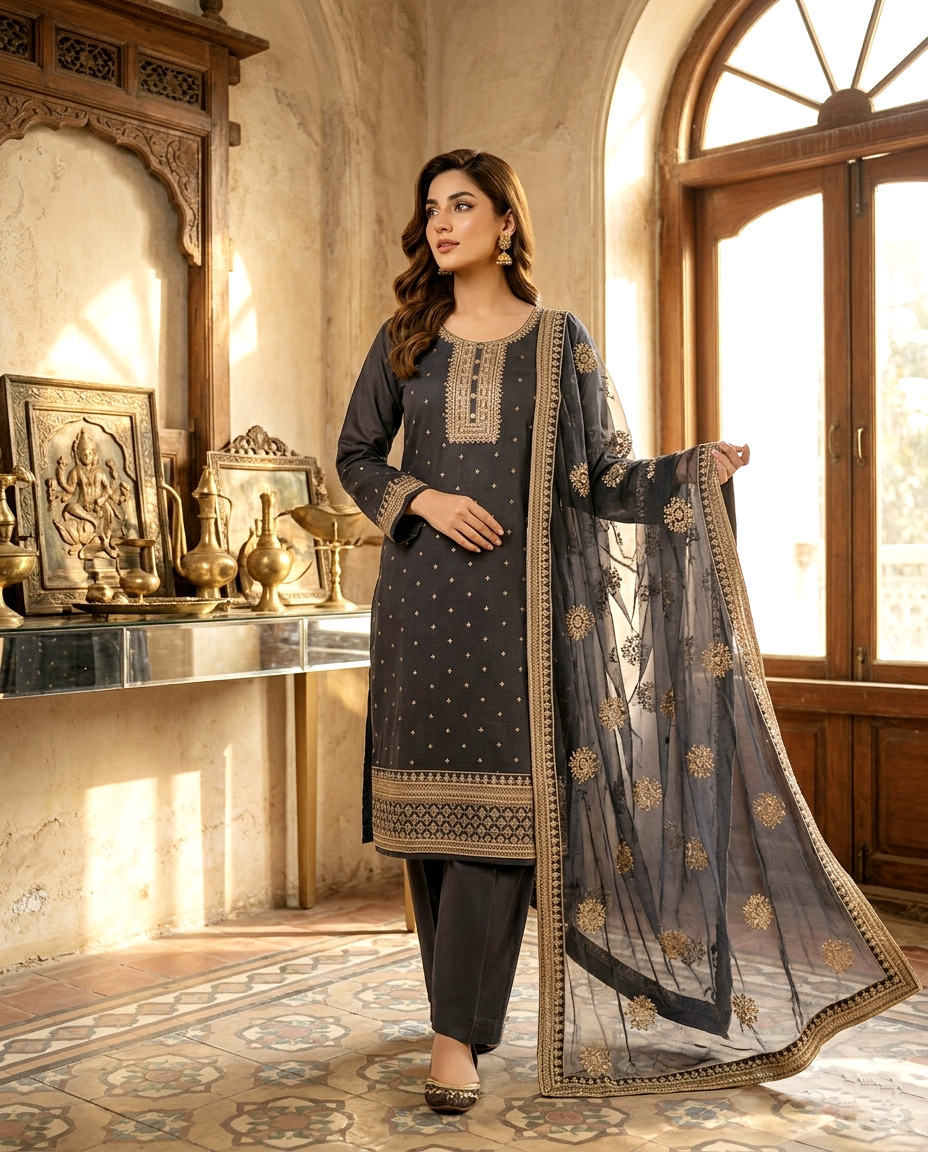 Festive Cotton Embroidered 3pcs (Unstitched)