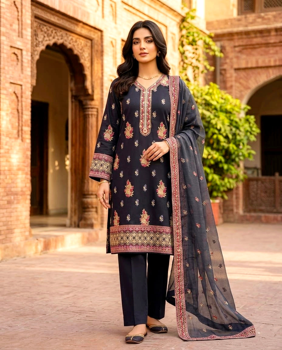 Multi Zari Emb Cotton (Unstitched)
