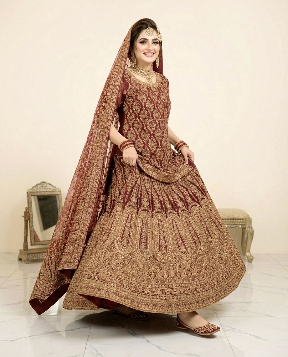 Zarkash Maroon Bridal Lehengha (Unstitched)
