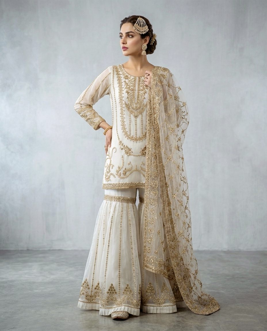 Noor-e-Zar Organza Gharara Set (stitched)