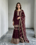 Chiffon Golden Zari Gharara Set (Stitched)