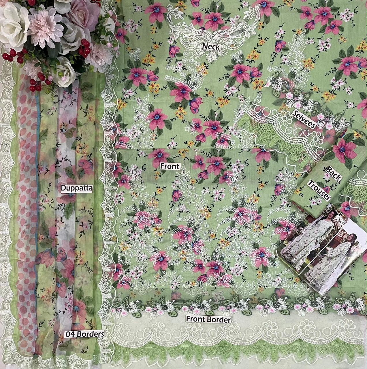 Aneelas UnStitched Lawn Print Emb 3pc with Chiffon Duppata