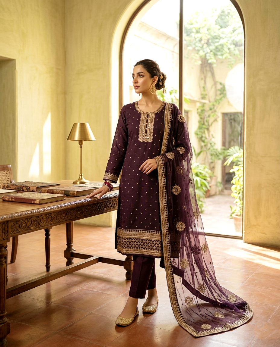 Festive Cotton Embroidered 3pcs (Unstitched)