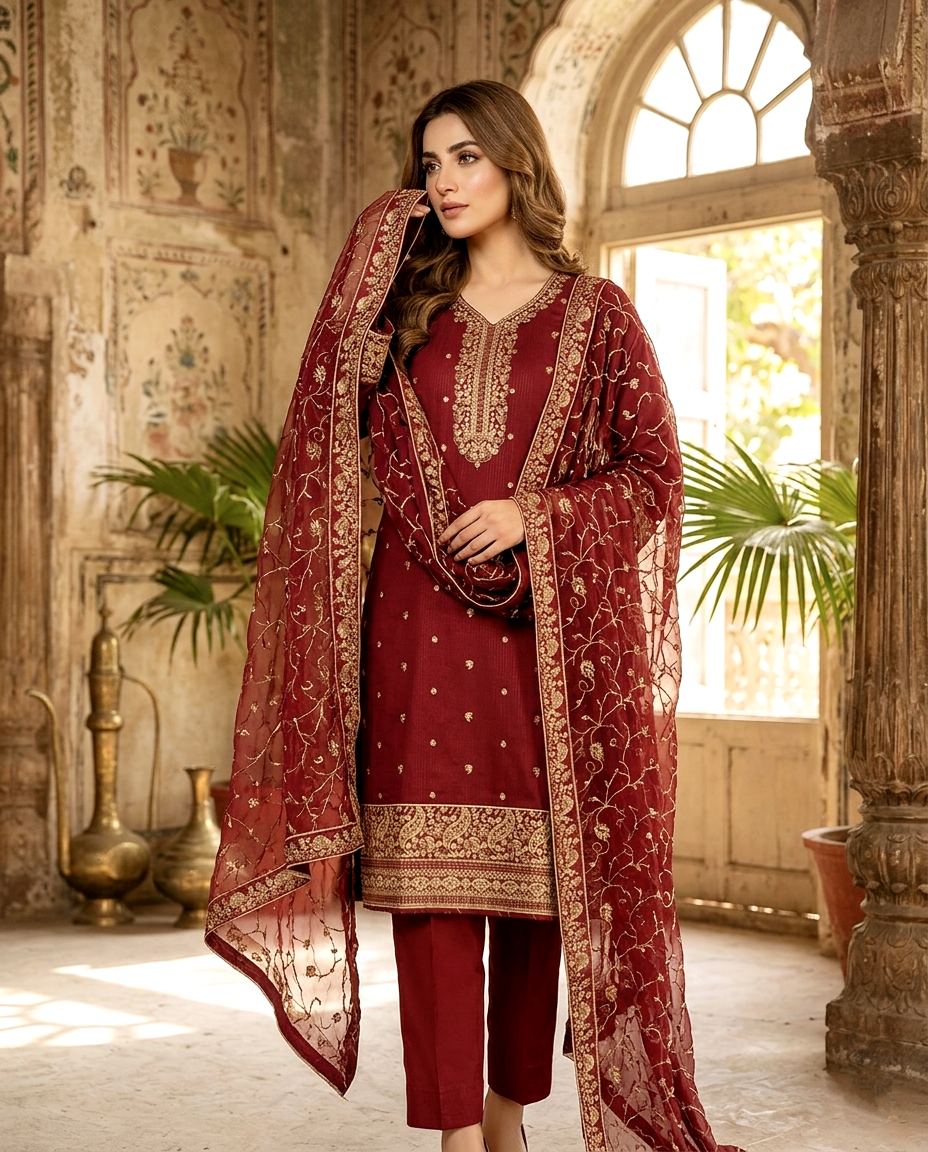Emerald Allure Cotton Jacquard (Unstitched)