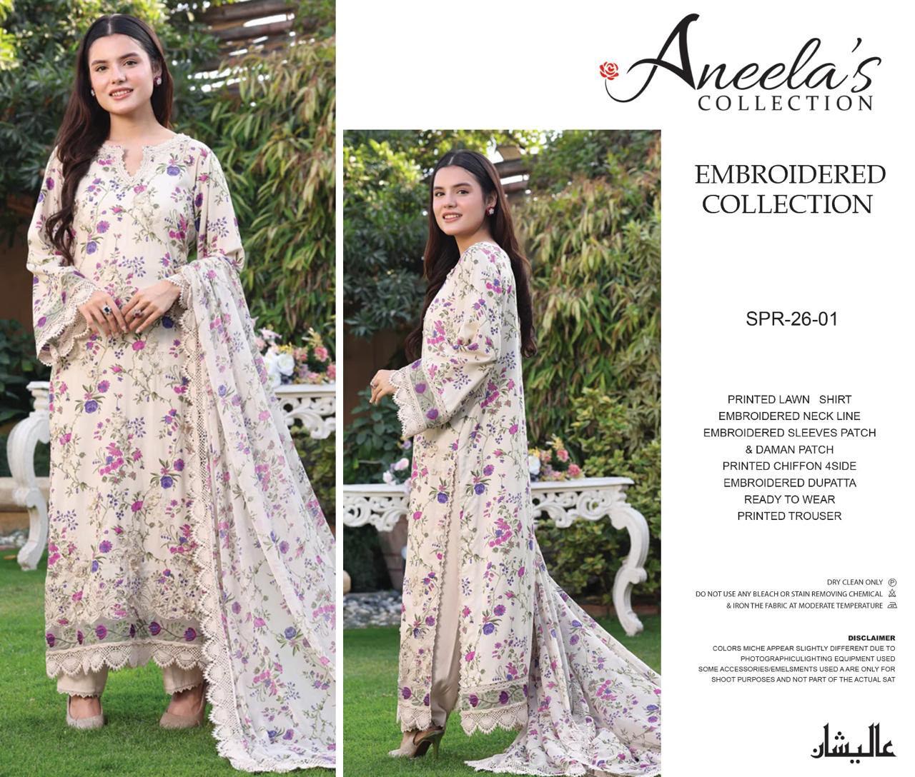 Aneelas UnStitched Print Emb Lawn Chiffon Duppata 3pc