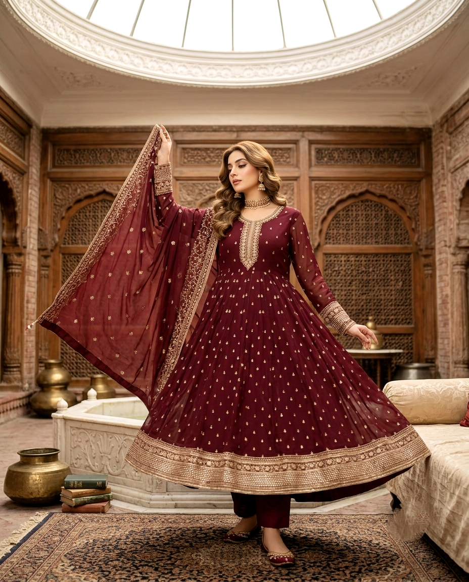 Chiffon Golden Zari Frock 726 (Unstitched)