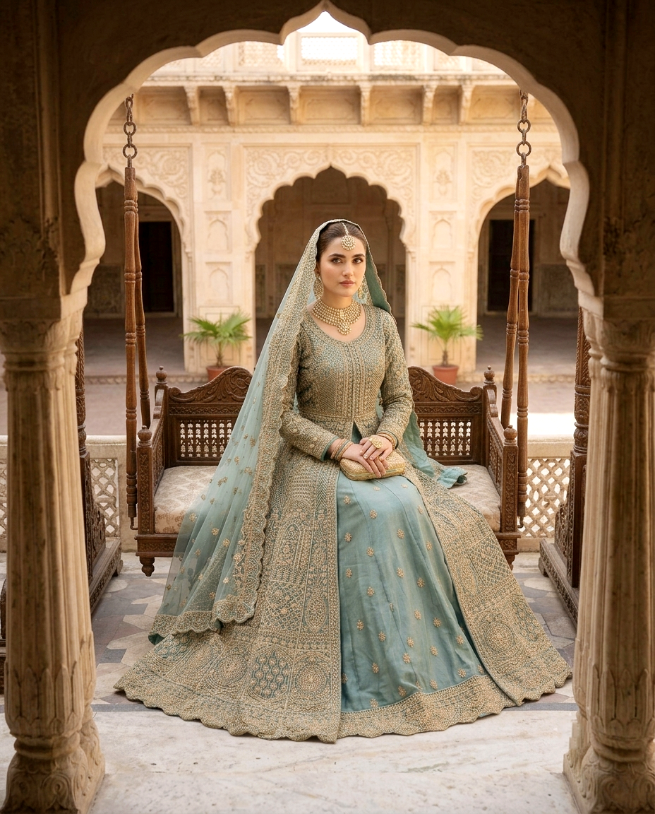 Mah-e-Meer Front Open Maxi With Lehengha