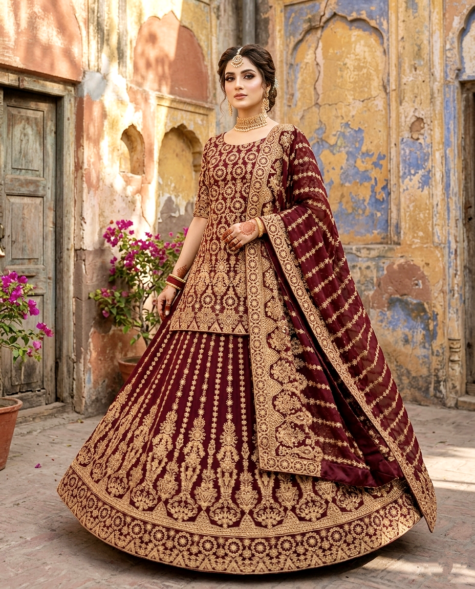 The Maroon Muse Bridal Lehengha (Unstitched)