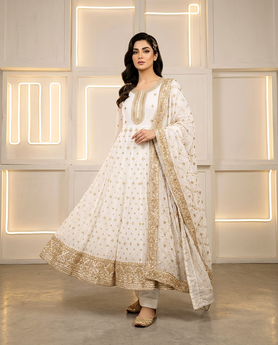 Chiffon Golden Zari Frock 991 (Unstitched)