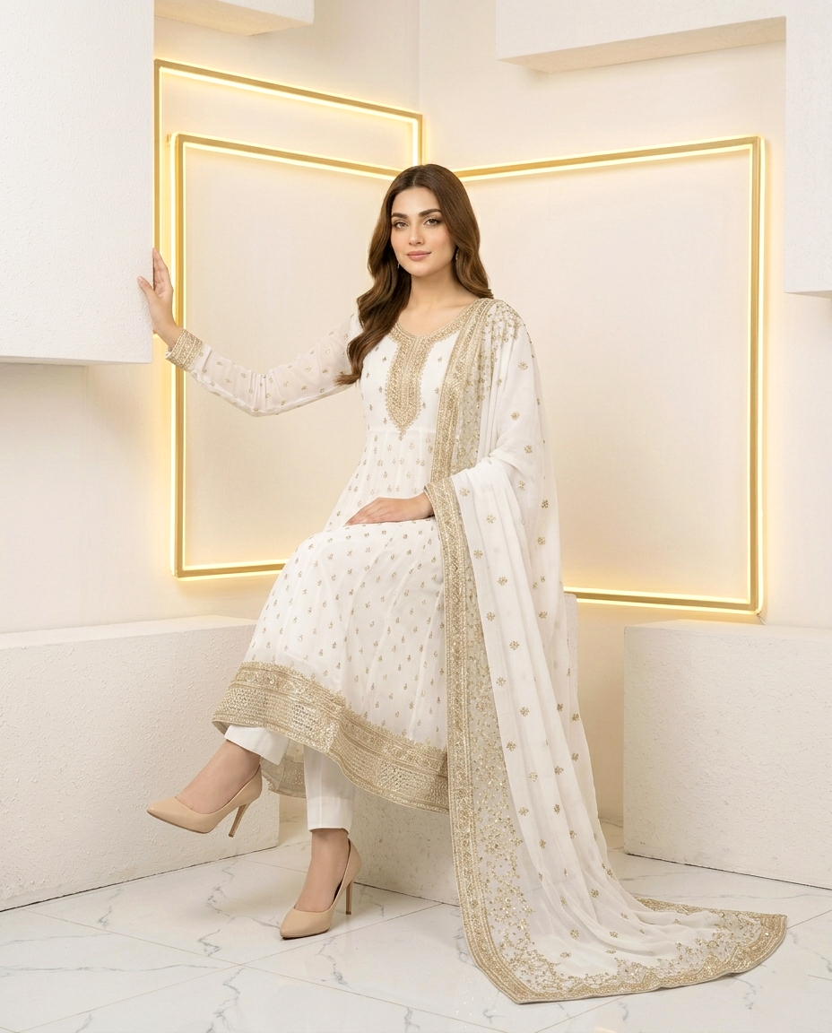 Chiffon Golden Zari Frock 393 (Unstitched)