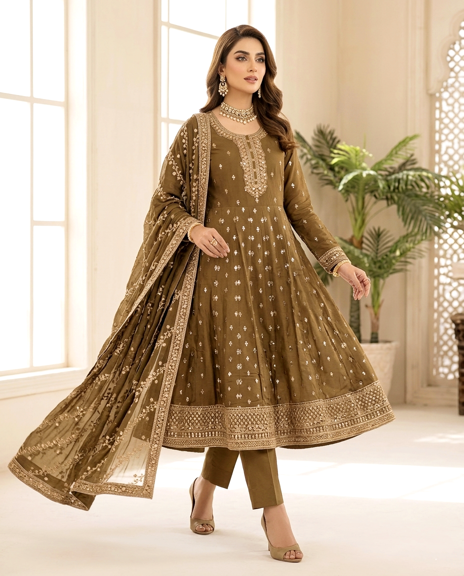 Zari Embroidery Cotton Frock (Unstitched)