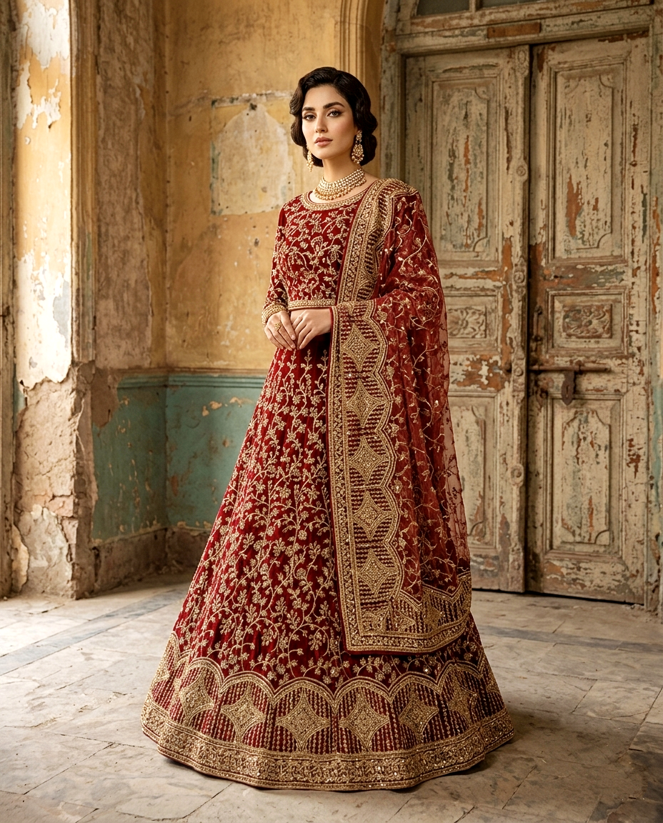 Maroon Majesty Bridal lehengha (Unstitched)