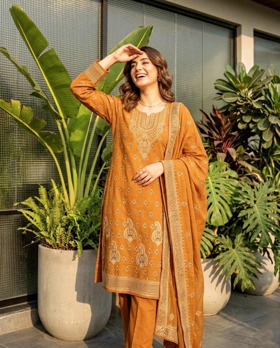 Royal Motif Cotton Suit (Unstitched)