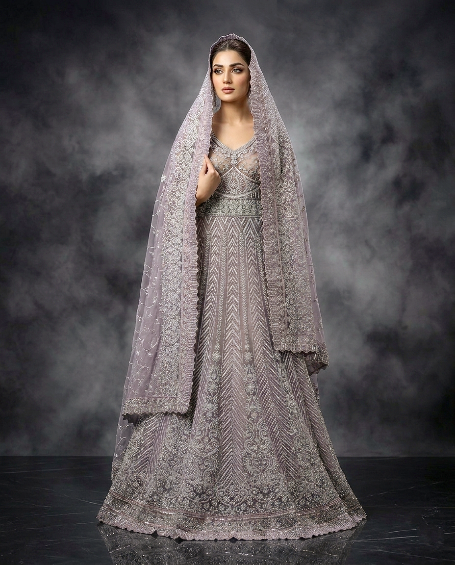 Silver Mirage Embellished Maxi (Unstitched)