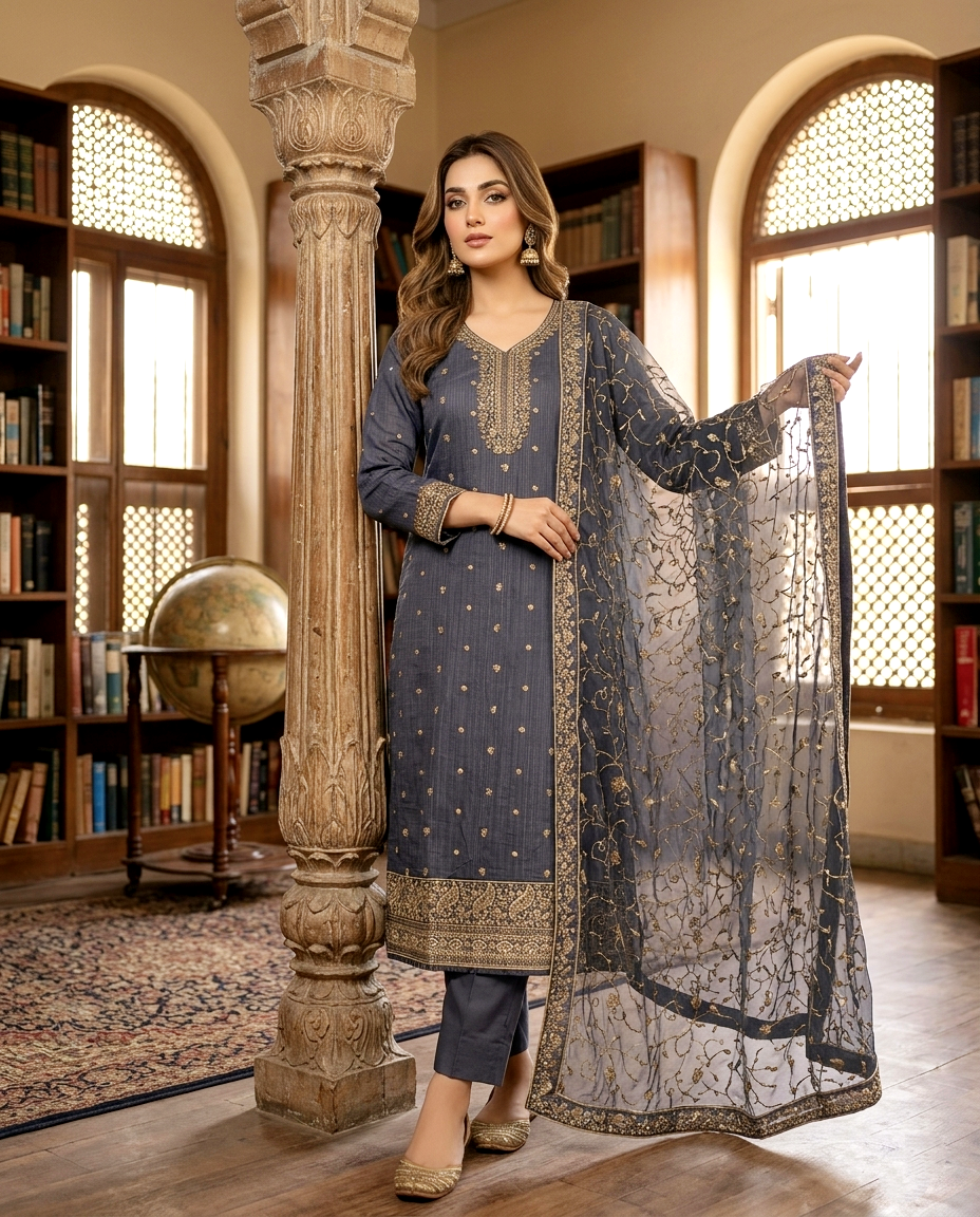 Emerald Allure Cotton Jacquard (Unstitched)