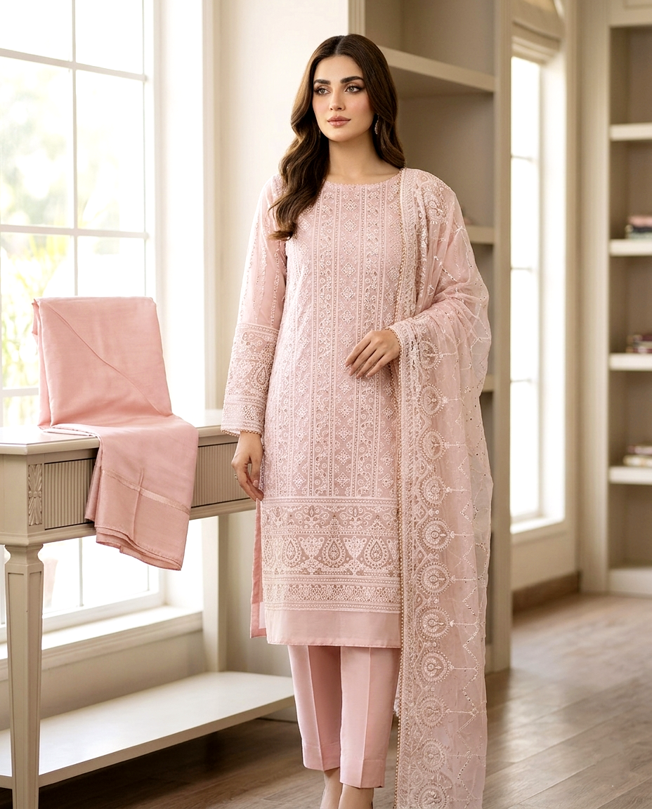 Fancy Khaddi Net Suit (Unstitched)