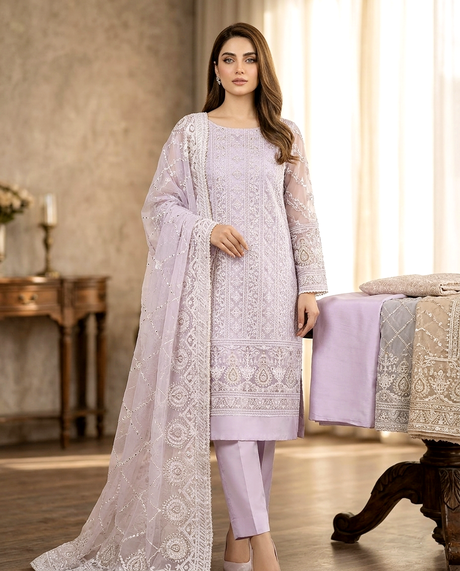 Fancy Khaddi Net Suit (Unstitched)
