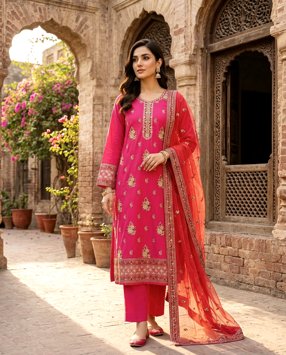 Multi Zari Emb Cotton (Unstitched)