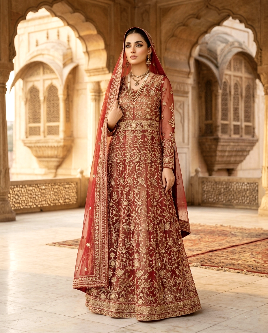Arizah Rose Gold Net Maxi (Unstitched)