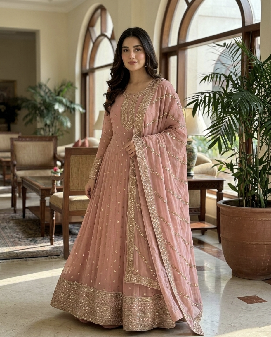 Chiffon Golden Zari Frock 993 (Unstitched)