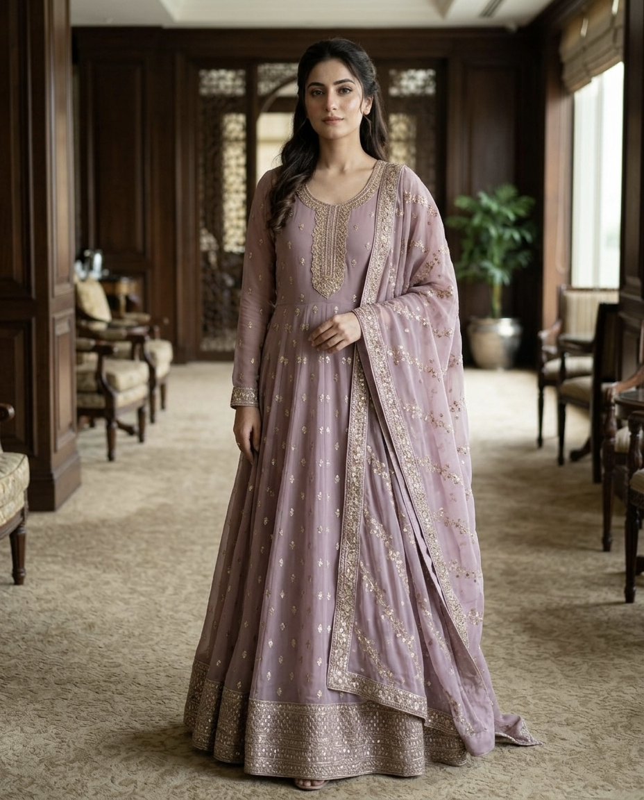 Chiffon Golden Zari Frock 993 (Unstitched)