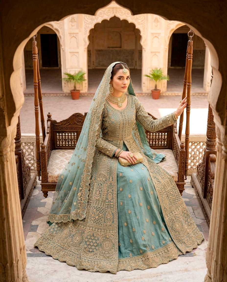 Mah-e-Meer Front Open Maxi With Lehengha
