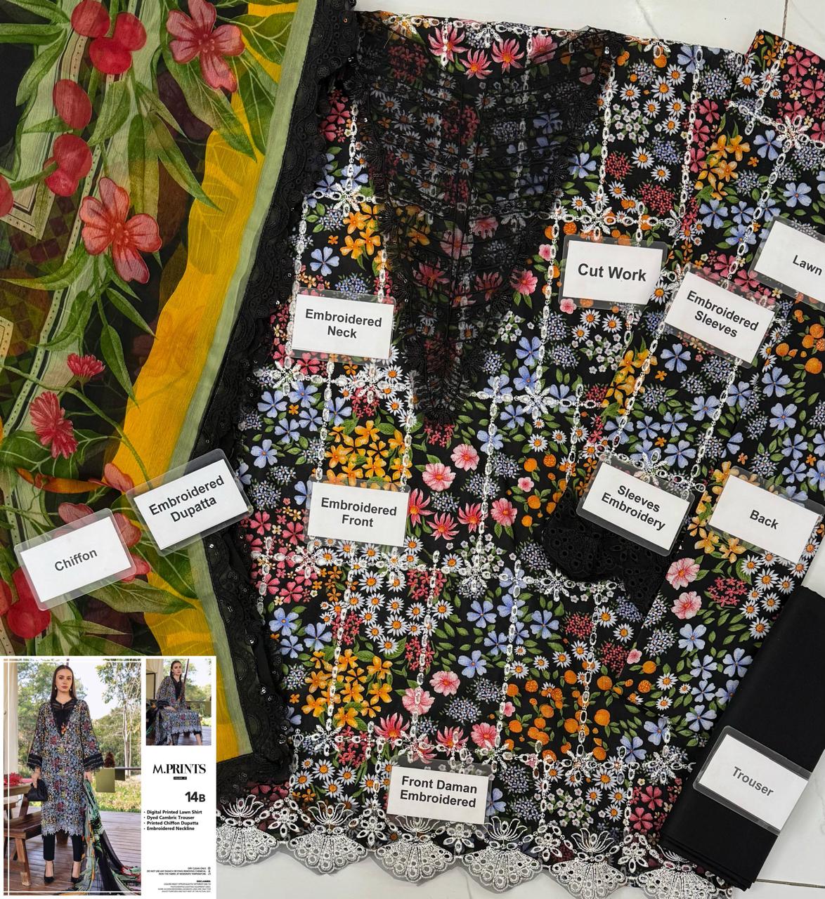 Maria B.Mprint 14-B Black Lawn Summer'26 Embroidered 3Piece Unstitched