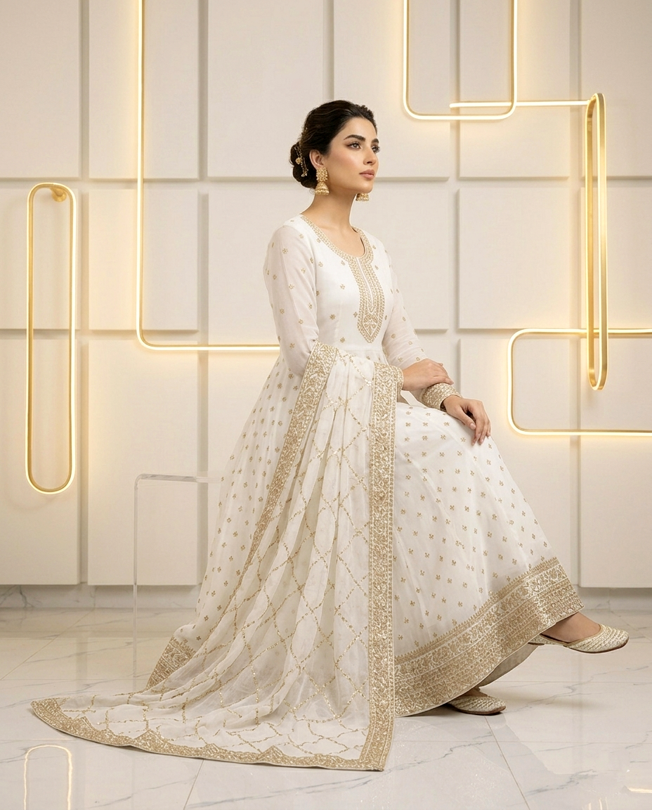 Chiffon Golden Zari Frock 992 (Unstitched)