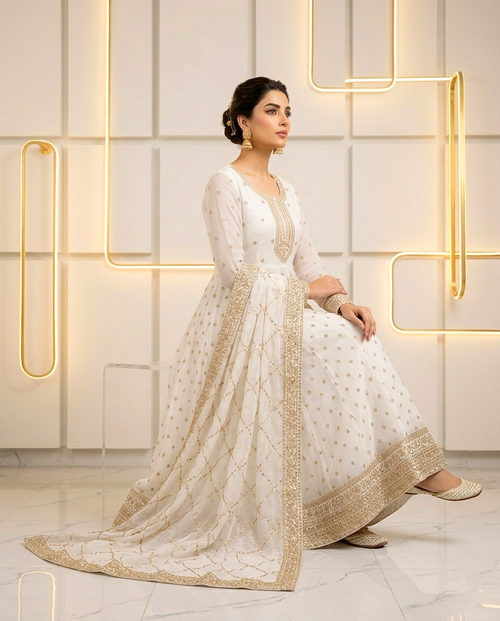 Chiffon Golden Zari Frock 992 (Unstitched)