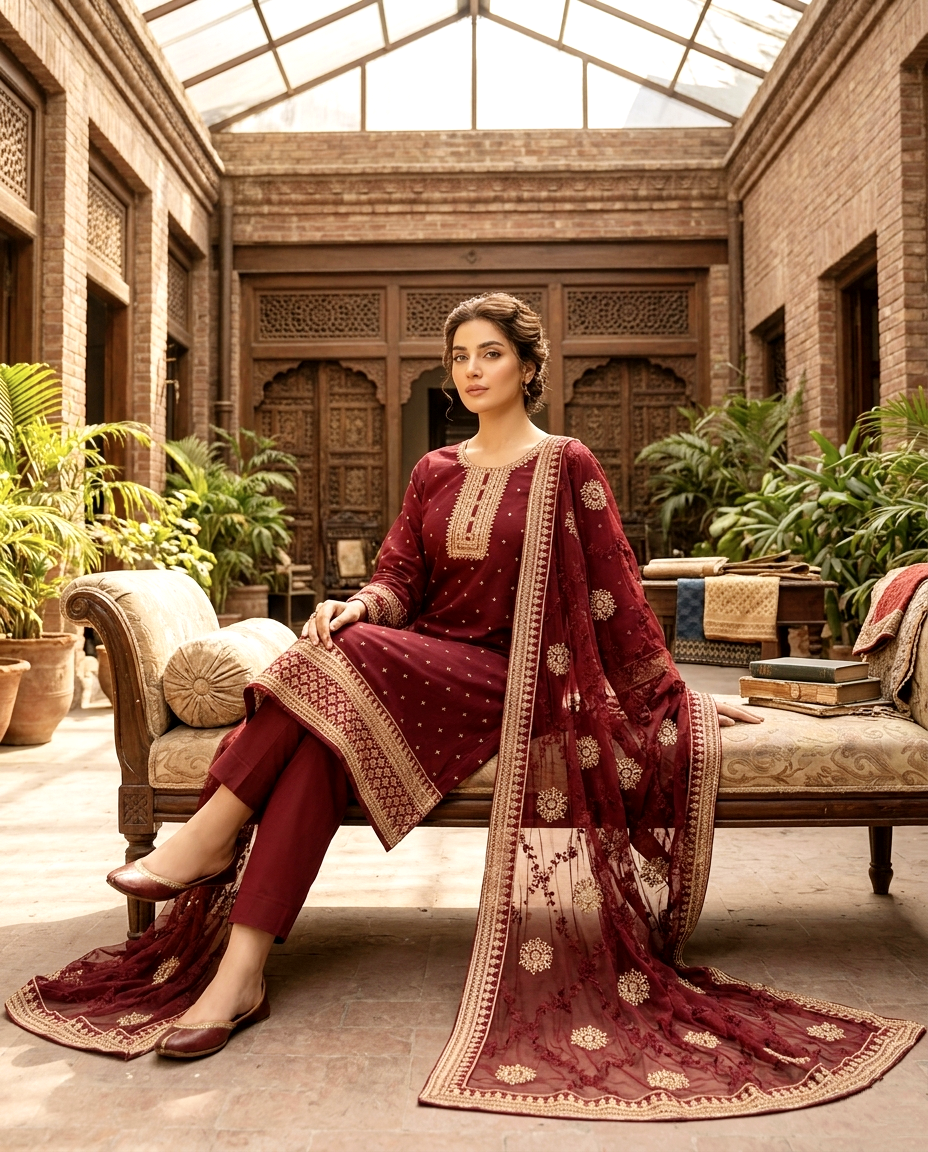 Festive Cotton Embroidered 3pcs (Unstitched)