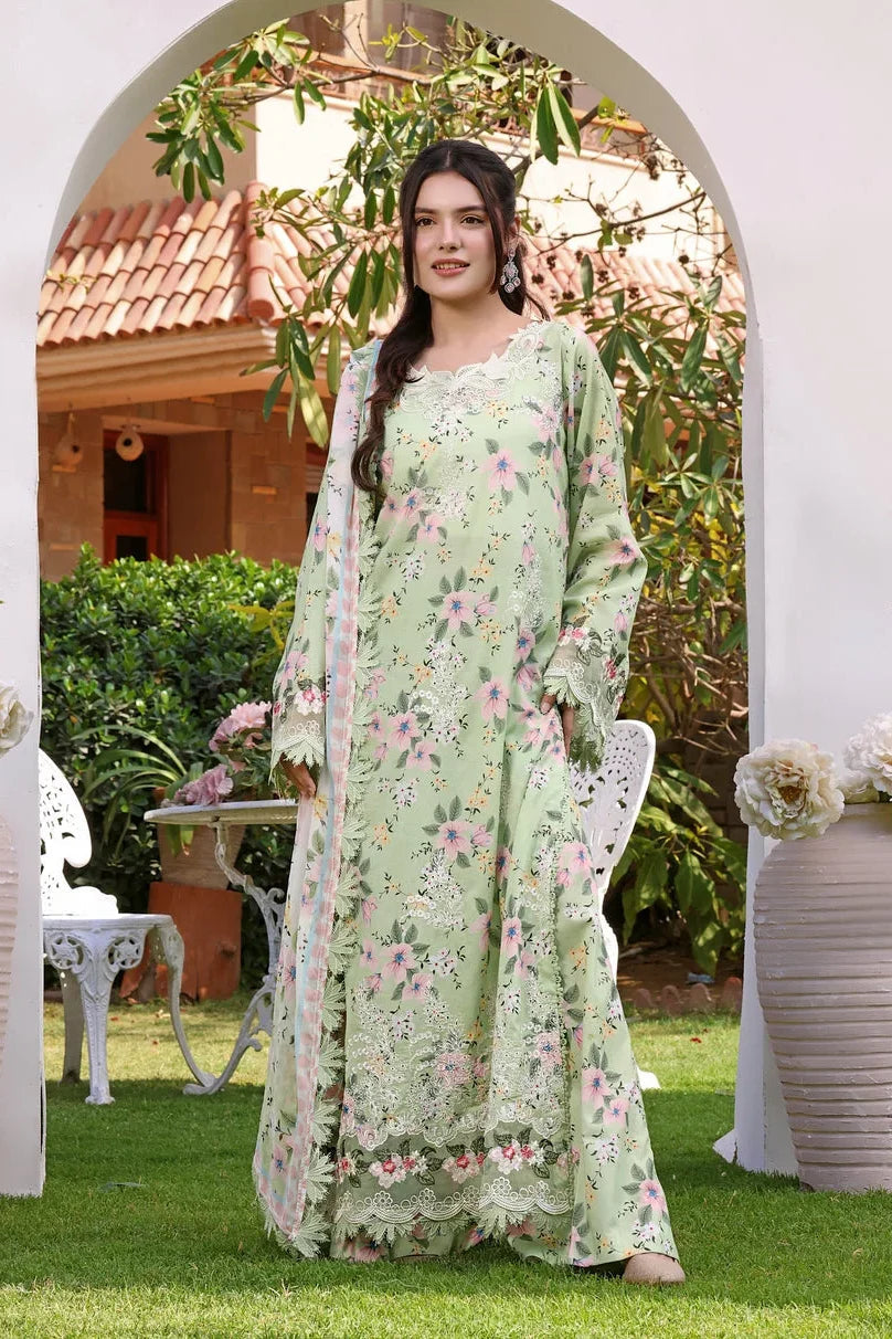 Aneelas UnStitched Lawn Print Emb 3pc with Chiffon Duppata