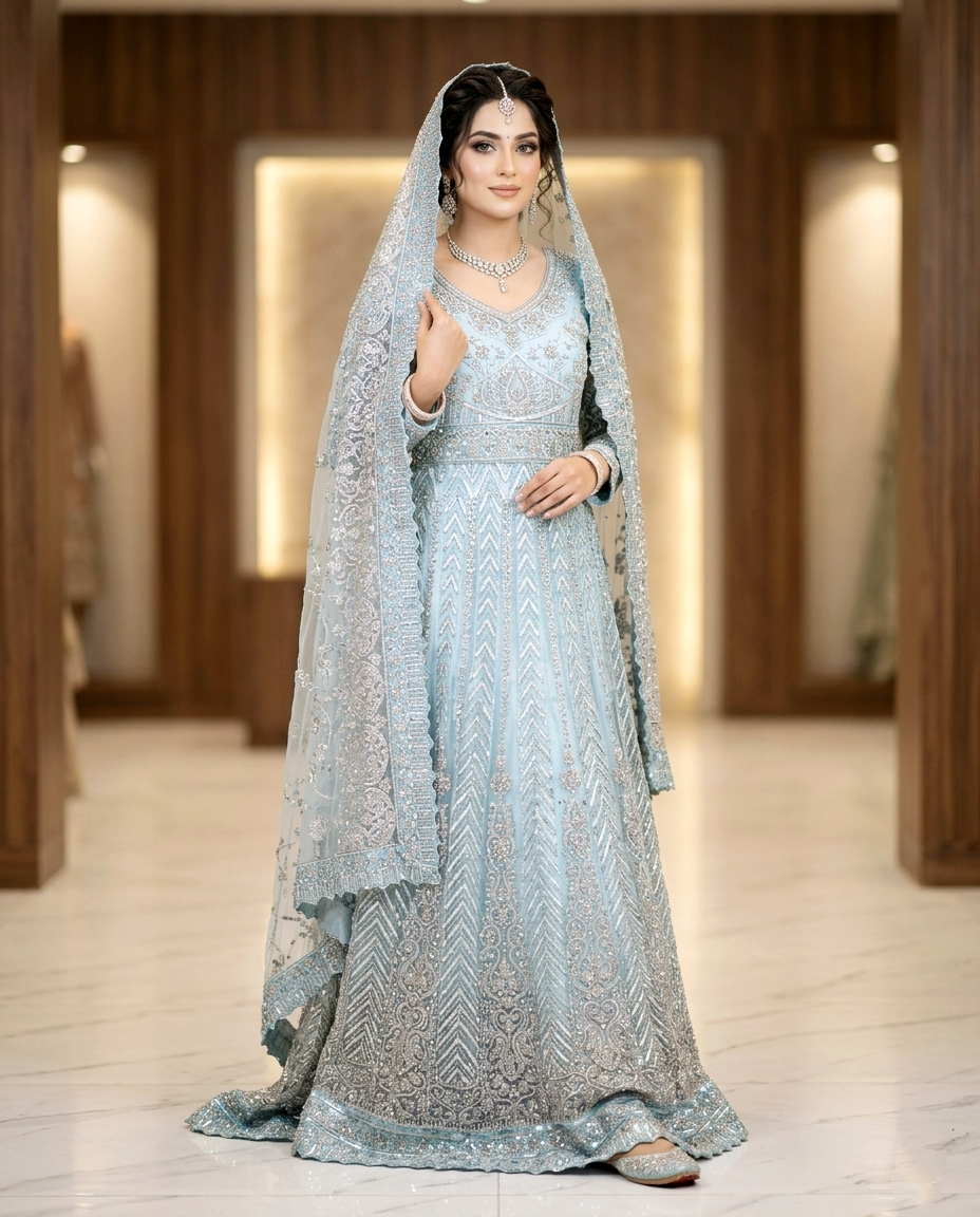 Silver Mirage Embellished Maxi (Unstitched)